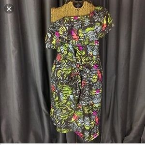 Alice & Trixie Tribal One-Shoulder Silk Dress XS